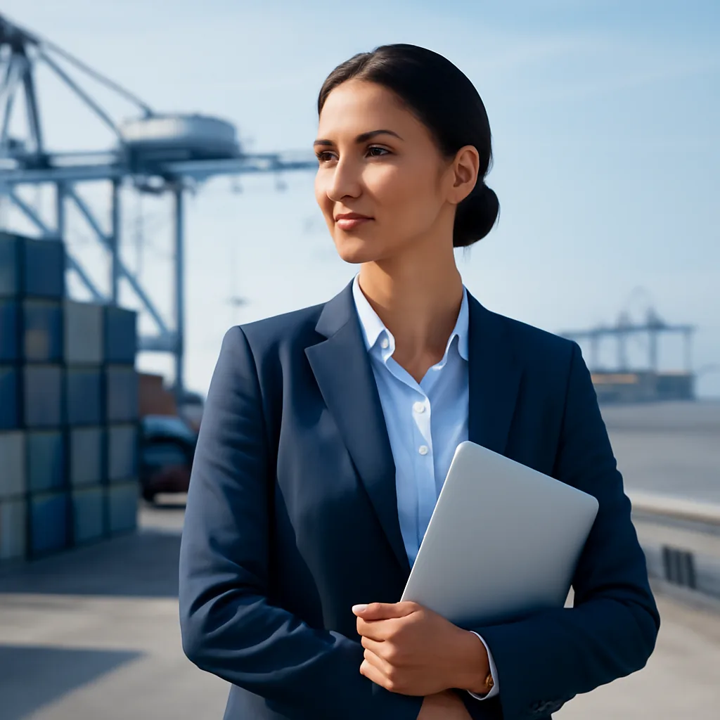 Corporate global-trade aesthetic, confident and efficient mood, crisp